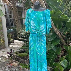 Pineapples tie-dye two piece off the shoulder, top and crop wide leg pants